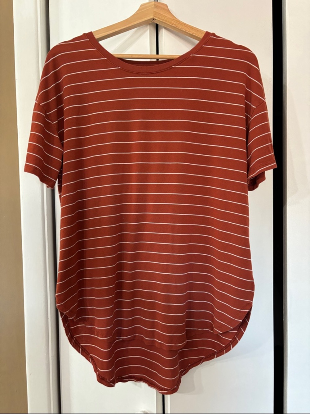 Time and tru Striped Short-Sleeve tunic Tee in Rust